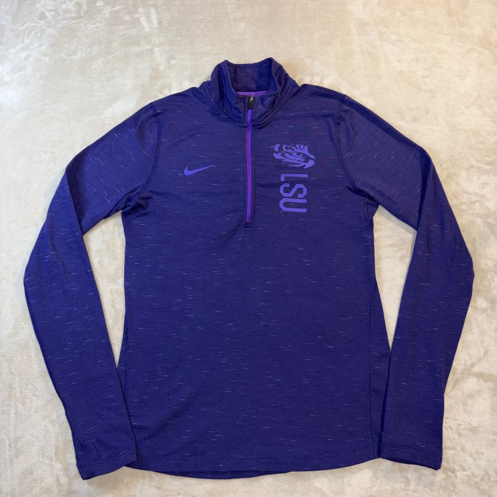 Nike LSU Tigers Womens Purple Dri-FIT Quarter Zip Pullover Shirt Small 34678X